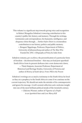 Darkest Before Dawn Writings, Testimonies and Correspondence from the Life of Robert Mangaliso Sobukwe