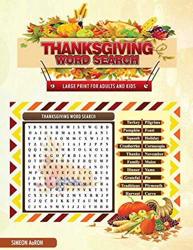 Thanksgiving Word Search 500 Large Print Puzzle for Adults, Kids and Seniors.