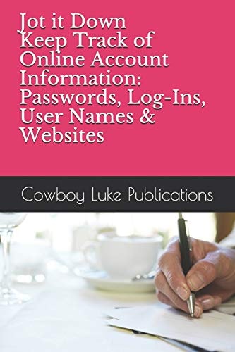 Jot It Down - Keep Track of Online Account Information Passwords, Log-Ins, User Names & Websites