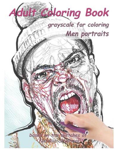 Adult Coloring Book Grayscale for Coloring. Men Portraits.