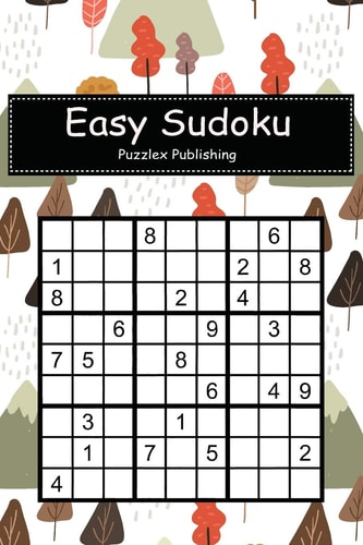 Easy Sudoku Sudoku Puzzle Game For Beginers With Autumn Tree and Mountain Seamless Pattern Cover