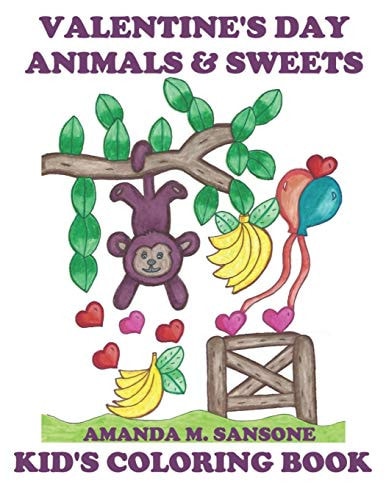 Valentine's Day Animals and Sweets Kid's Coloring Book