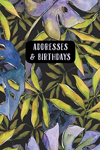 Addresses & Birthdays Watercolor Blue Tropical Leaves