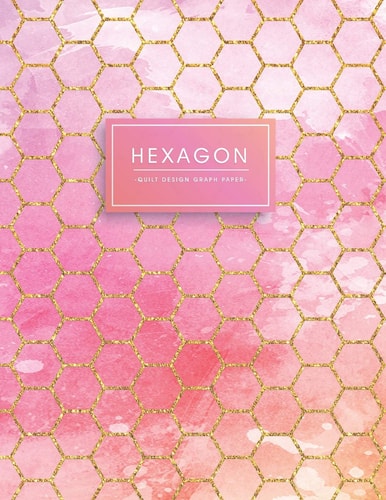Hexagon Quilt Design Graph Paper Pink Purple Watercolor with Gold Glitter Hexagons