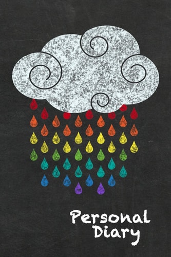 Personal Diary Rainbow Drops From A Cloud On Chalkboard Design