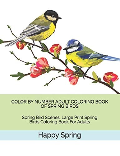 Color by Number Adult Coloring Book of Spring Birds Spring Bird Scenes, Large Print Spring Birds Coloring Book for Adults