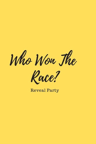 Who Won The Race? Reveal Party Baby Gender Sex Reveal Party Guest Sign In Book With Yellow Cover