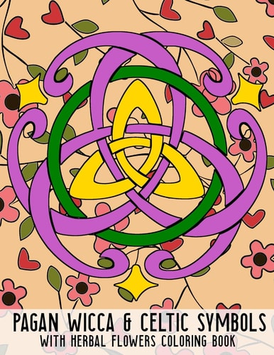 Pagan Wicca & Celtic Symbols With Herbal Flowers Coloring Book Fun Activity For Adults And Kids Large Size