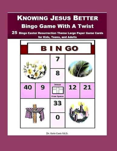 Knowing Jesus Better Bingo Game With A Twist 25 Bingo Easter Resurrection Theme Large Paper Game Cards for Kids, Teens, and Adults