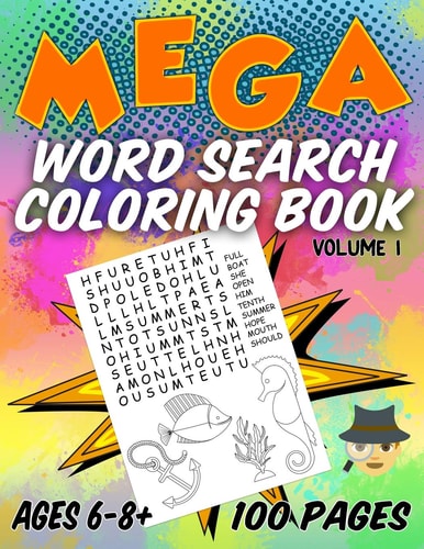 Mega Word Search Coloring Book Jumbo Sized With 100 Pages - 1000 Vocabulary Words
