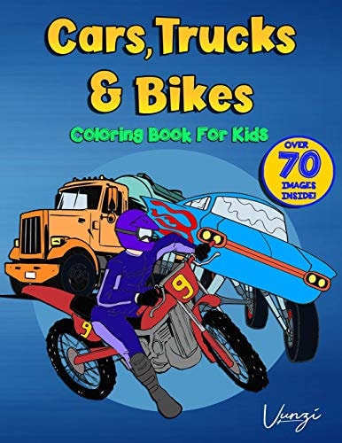 Coloring Book for Kids Cars, Trucks & Bikes