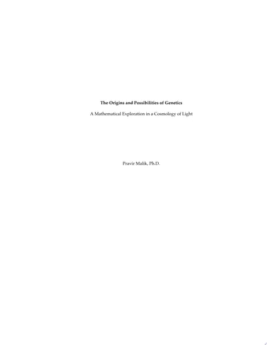 The Origins and Possibilities of Genetics A Mathematical Exploration in a Cosmology of Light