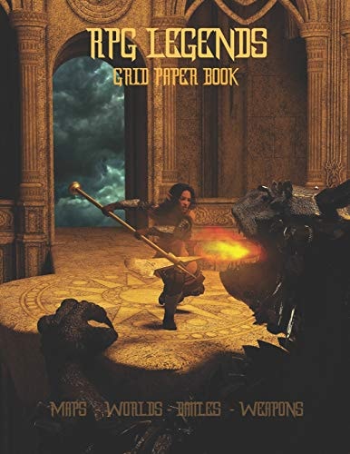 RPG Legends Grid Paper Book Large 8. 5x11 Inch 5x5 Graph Paper Role Play Book, Design Maps, Fantasy Worlds and Battles