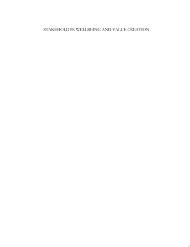 Stakeholder Wellbeing and Value Creation
