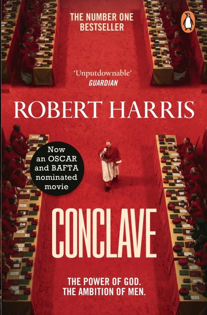 Conclave. Fim Tie-In: Now a major motion picture starring Ralph Fiennes, Stanley Tucci and Isabella Rossellini