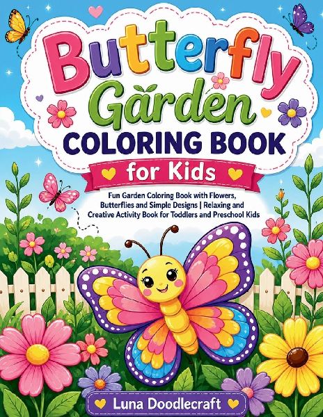 Butterfly Garden Coloring Book for Kids: Fun Garden Coloring Book with Flowers, Butterflies and Simple Designs | Relaxing and Creative Activity Book for Toddlers and Preschool Kids