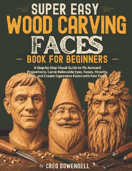 Super Easy Wood Carving Faces Book for Beginners: A Step-by-Step Visual Guide to Fix Awkward Proportions, Carve Believable Eyes, Noses, Mouths, Hair, and Create Expressive Faces with Few Tools