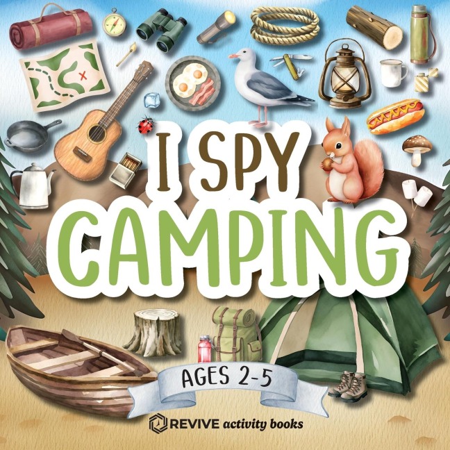 I Spy Camping (Watercolor Artwork): 8.5x8.5 Camp Themed Alphabet Activity Book for Kids Ages 2-5