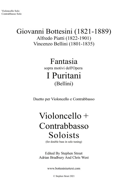 Fantasia I Puritani Duetto For Double Bass and Cello - Soloists Part (Cello and Bass soloists)