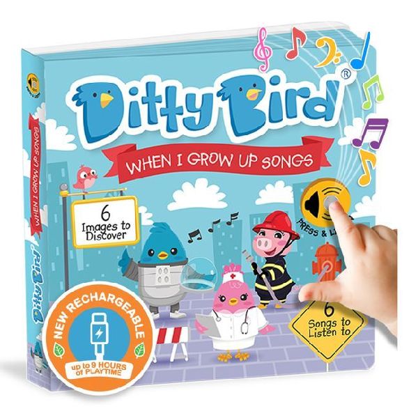 Ditty Bird When I Grow Up Songs Interactive Musical Sound Book for Toddlers 1- 3 Early Learning Toy with Sounds I Am a Firefigher