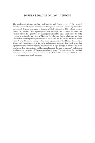 Darker Legacies of Law in Europe The Shadow of National Socialism and Fascism Over Europe and Its Legal Traditions