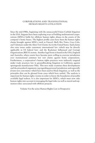 Corporations and Transnational Human Rights Litigation