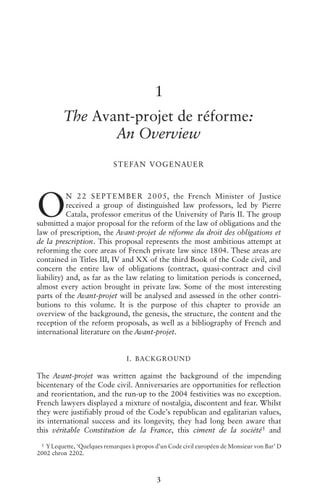 Reforming the French Law of Obligations Comparative Reflections on the Avant-projet de réforme du droit des obligations et de la prescription ('the Avant-projet Catala')