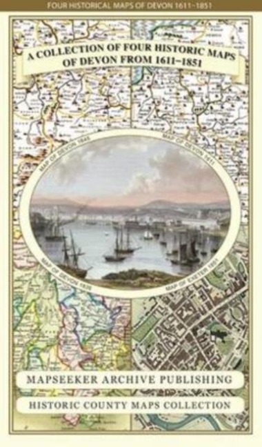 Devon 1611 - 1836 - Fold Up Map that features a collection of Four Historic Maps, John Speeds County Map 1611, Johan Blaeus County Map of 1648, Thomas Moules County Map of 1836 and a Plan of Exeter 1851 by John Tallis.