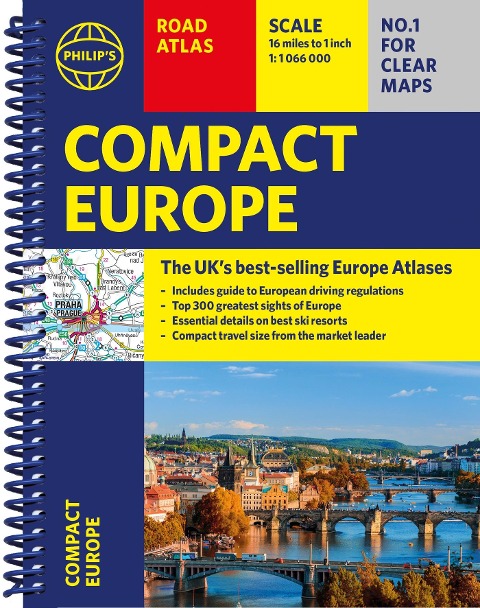 Philips Compact Atlas Europe: A5 Spiral with the Top 300 tourist sites