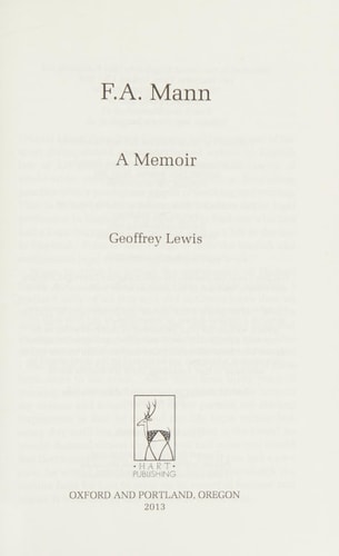 F.A. Mann A Memoir