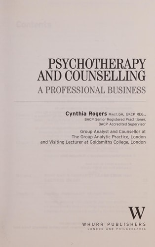 Psychotherapy and Counselling A Professional Business