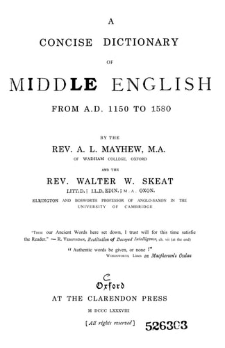 A Concise Dictionary of Middle English from 1150 to 1580