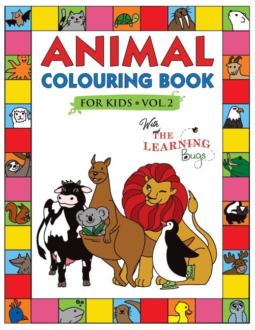 Animal Colouring Book for Kids with The Learning Bugs Vol.2: Fun Childrens Colouring Book for Toddlers & Kids Ages 3-8 with 50 Pages to Colour & Learn the Animals & Fun Facts About Them