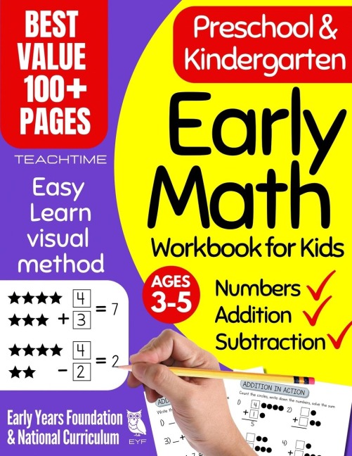 Early Math Workbook for Kids: Preschool & Kindergarten Number Tracing, Addition & Subtraction Basic Math Workbooks for Kids  (Beginner Math Preschool Learning Activities)