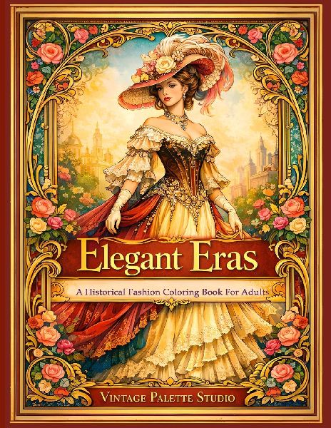 Elegant Eras: A Historical Fashion Coloring Book for Adults | Vintage Dresses from Regency, Victorian, Edwardian & Art Deco Fashion | Grayscale and Line Art Coloring Pages for Relaxation