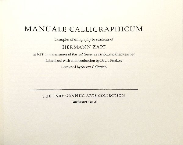 Manuale Calligraphicum: Examples of Calligraphy by Students of Hermann Zapf