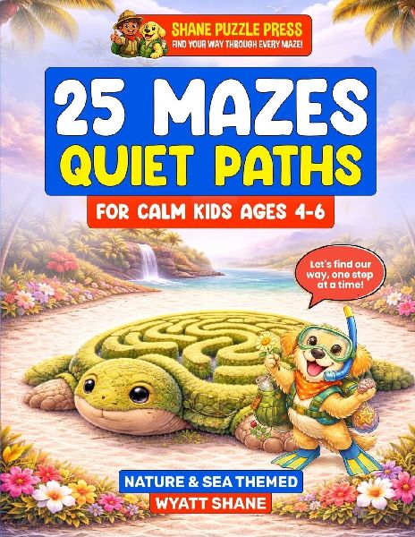 25 Mazes: Quiet Paths for Calm kids ages 4-6: Large, Simple Mazes Designed for Calm Focus - A Sensory-Friendly Puzzle Book for Neurodivergent Kids Including ADHD & Autism Nature & Sea theme