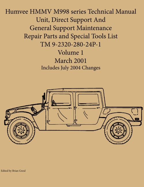 Humvee HMMV M998 series Technical Manual Unit, Direct Support And General Support Maintenance Repair Parts and Special Tools List TM 9-2320-280-24P-1