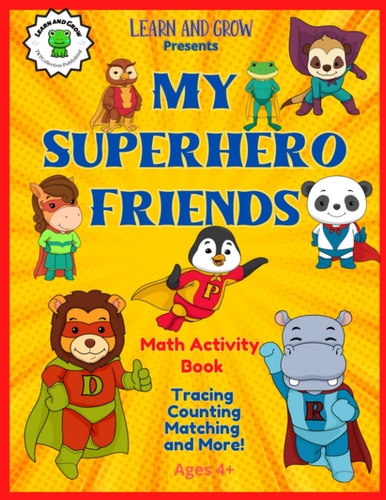 My Superhero Friends Math Activity Book Early Math Workbook Ages 4+ From Learn and Grow.