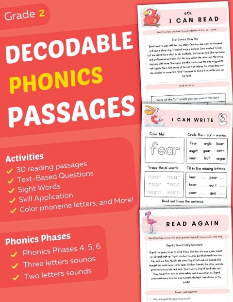 Decodable Phonics Passages Grade 2: Strengthen Reading and Comprehension Skills for Kids, Fun and Engaging Decodable Texts and More with Phonics and Sounds Phases 4, 5, 6 (Comprehension Passages Book Ages 7-8 )