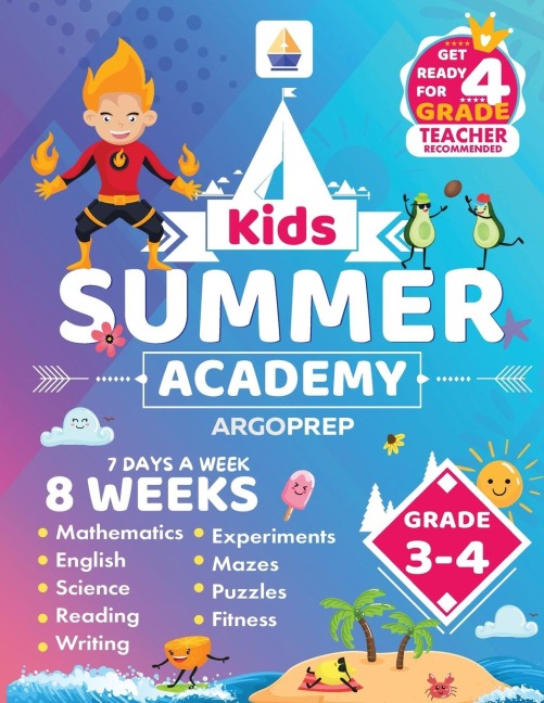 Kids Summer Academy by ArgoPrep - Grades 3-4: 8 Weeks of Math, Reading, Science, Logic, and Fitness | Online Access Included | Prevent Summer Learning Loss