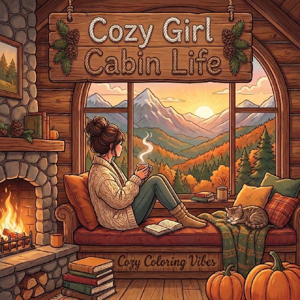 Cozy Girl Cabin Life: Hygge Inspired Coloring Book for Adults & Teens | Easy Bold Line Designs of Mountain Retreats, Fireside Cabins, Warm Textiles & Forest Scenery | Calming Relaxation, Anxiety Relief & Screen-Free Creative Meditation Therapy