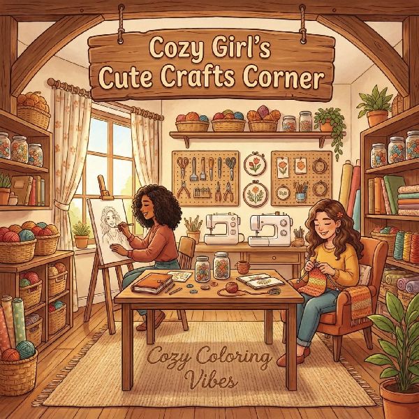 Cozy Girls Cute Crafts Corner: Hygge Inspired Coloring Book for Adults & Teens | Fun Easy Bold Line Designs of Art Studios, DIY Projects, Knitting, Sewing, Journaling & Handmade Creations | Stress Relief, Creative Therapy & Screen-Free Self-Care Gift