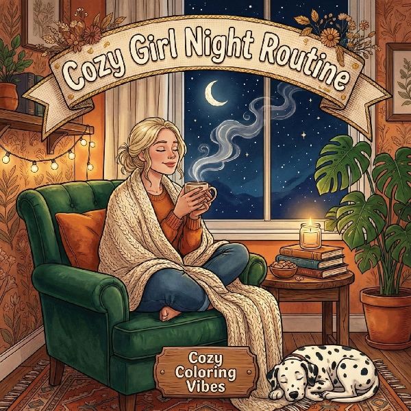 Cozy Girl Night Routine: Easy Bold Line Art Coloring Book | Relaxing Nighttime Self-Care Rituals, Bedtime Wind-Down Routines & Cozy Home Comfort Scenes | Hygge Stress Relief, Mindfulness Therapy, Anxiety Calm & Creative Gift for Women, Adults & Teens
