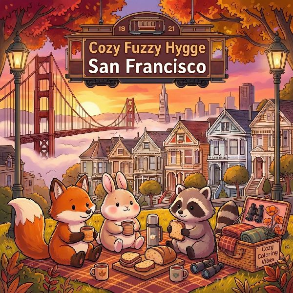 Cozy Fuzzy Hygge San Francisco: Easy Bold Line Design Adult Animal Activity Coloring Book | Aesthetic Comfy California Vintage & Nostalgic Travel Vacation Moments | Anxiety Relief, Mindfulness & Creative Haven Art Therapy Gift for Seniors, Women & Teens