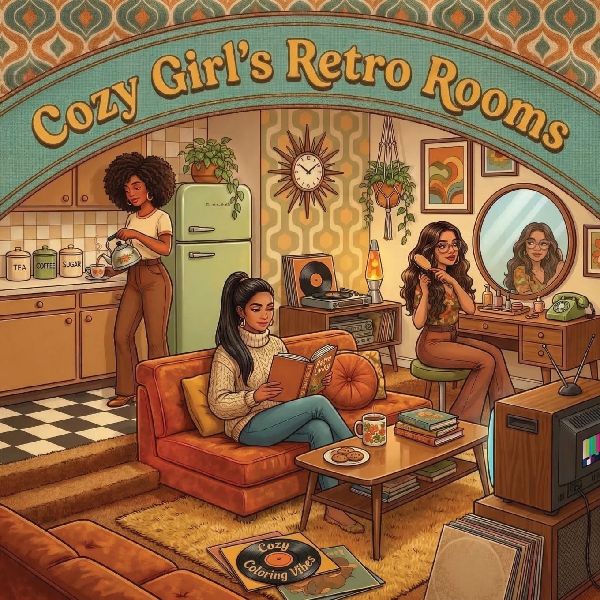 Cozy Girls Retro Rooms: Fun Bold Line Nostalgic Eras Adult Comfy & Cozy Coloring Book | Timeless Vintage Aesthetic Hygge Moments & Cute Calming Lifestyle Scenes | Anxiety Relief, Mindfulness Activities & Relaxing Creative Therapy Gift for Women & Teens
