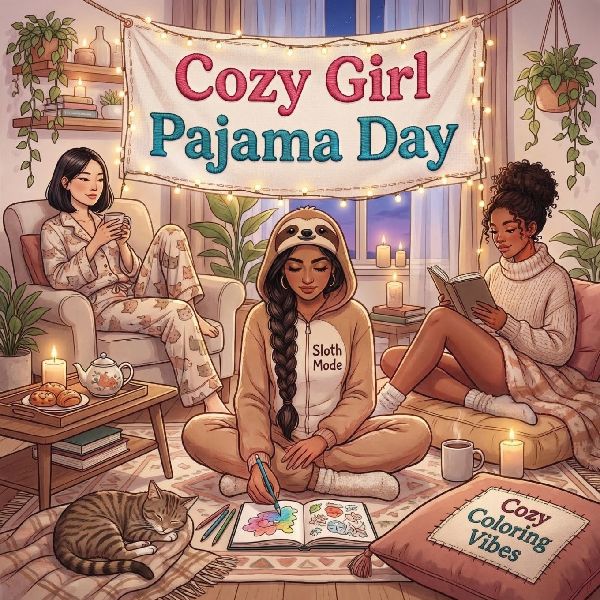 Cozy Girl Pajama Day: Cute Comfy Homebody Adult & Teen Creative Coloring Book | Fun Bold Line Haven Hygge Designs & Relaxing Home Scene, Daily Moments & Comfort Activities | Self-Care, Therapy Stress Relief, Mindful Relaxation & Creative Screen-Free Gift