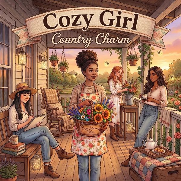 Cozy Girl Country Charm: Cute & Fun Relaxing Adult Activity Coloring Book | Aesthetic Comfy Hygge Farmhouse Scenes, Daily Rustic Living, Peaceful Outdoor Designs | Anxiety Relief, Mindfulness & Creative Haven Art Therapy Gift for Seniors, Women & Teens