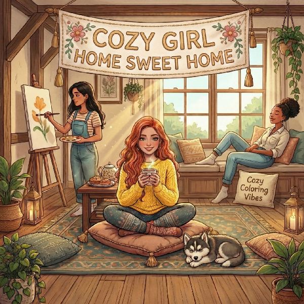Cozy Girl Home Sweet Home: Cute & Fun Relaxing Adult Activity Coloring Book | Aesthetic Comfy Hygge Homebody Scenes, Daily Living, Peaceful Indoor Designs | Anxiety Relief, Mindfulness & Creative Haven Art Therapy Gift for Seniors, Women & Teens