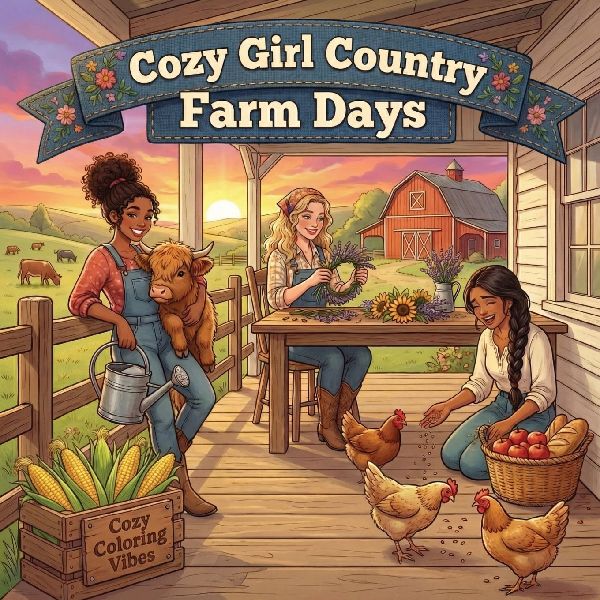 Cozy Girl Country Farm Days: Cute Relaxing Adult Activity Coloring Book | Aesthetic Comfy Hygge Fun Homebody, Rustic, Daily Living, & Peaceful Rural Animal Designs | Anxiety Relief, Mindfulness & Creative Haven Art Therapy Gift for Seniors, Women & Teens
